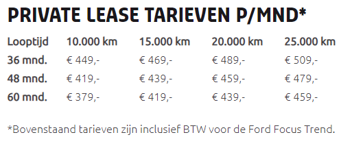 tarieven private lease ford focus vakgarage autoweerd utrecht